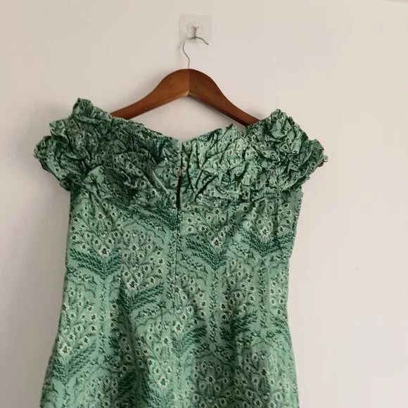 agua bendita jardin floral mini dress | off-shoulder, ruffled - green - Picture 10 of 12